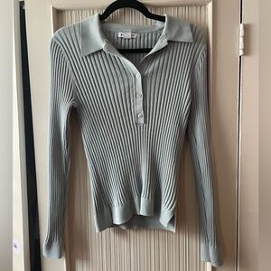 Athleta Ribbed Polo Sweater in Light Sage Green